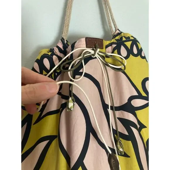 Marni Cloth Print Floral Tropical Palm Pink Yellow Tote Shoulder Bag 2010 Collab